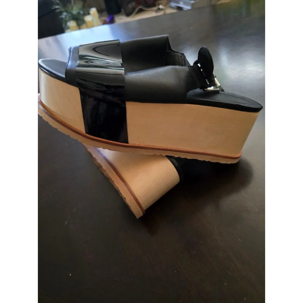 Rare Jeffrey Campbell Black Beige Vinyl Platform Wedge Sandals 40/9.5 Limited